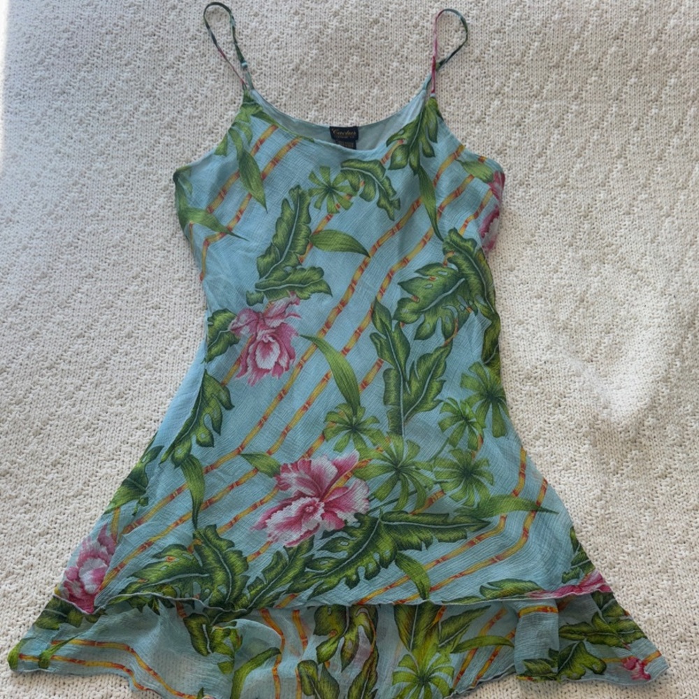 Vintage Floral Green and Pink Dress